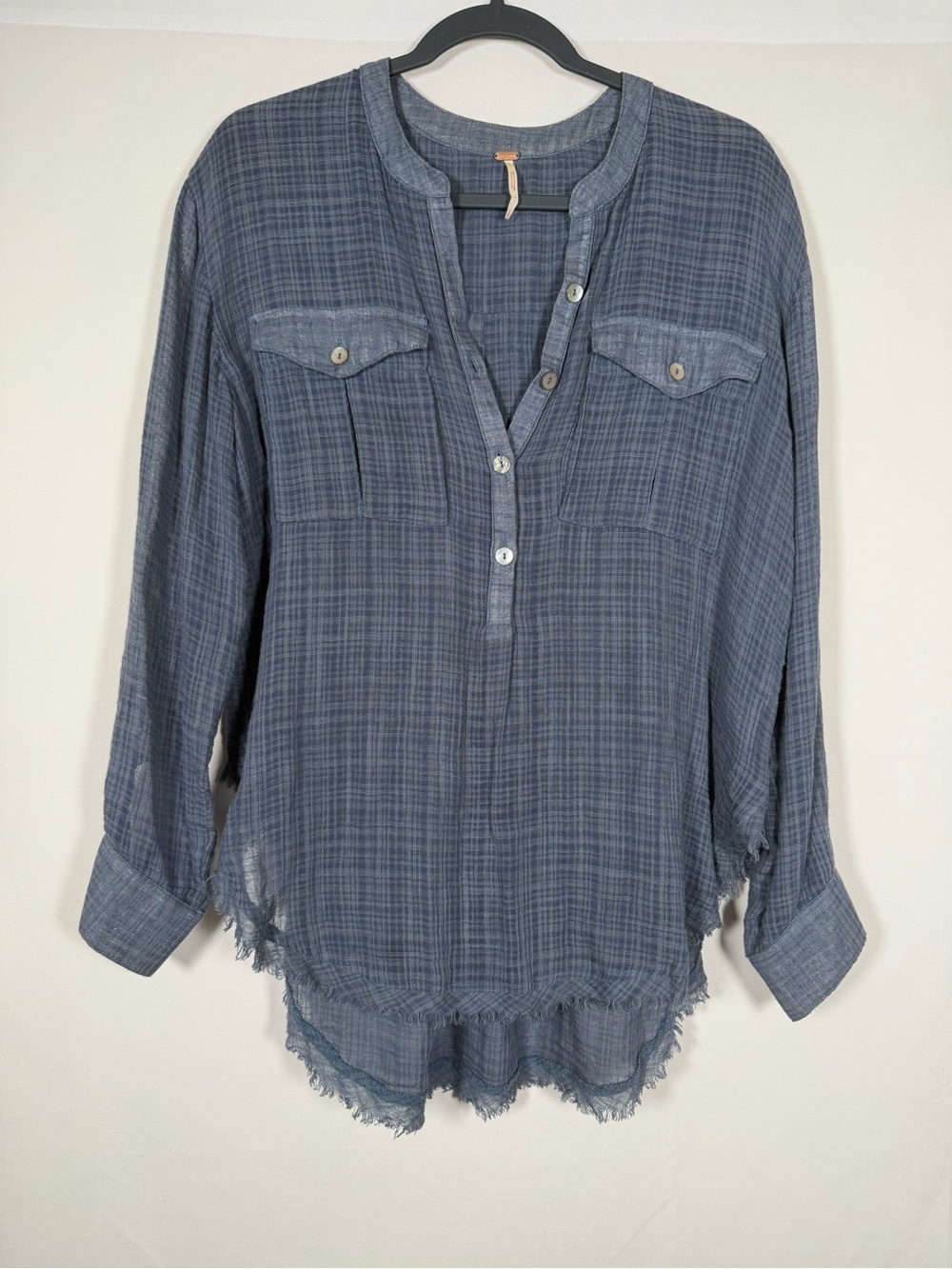 Free People Talk to Me Gauzy Button Down Top Oversized, Fringe, Western, Boho